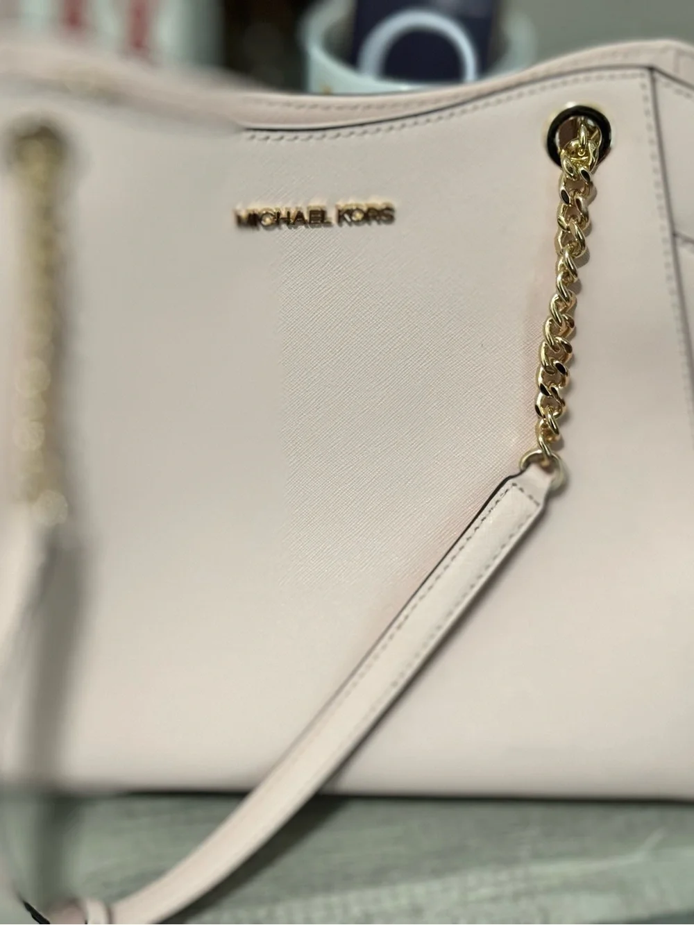 Michael Kors Blush Pink Saffiano Shoulder Bag with Gold Chain
